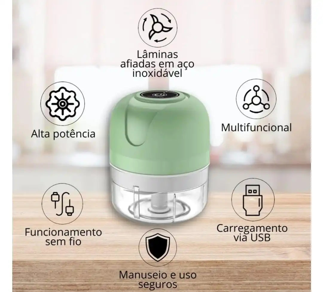 COMPREI 1 LEVE 2 Mini Processador Triturador Elétrico 3 Laminas Recarregável