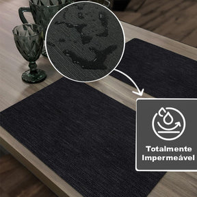 8 Jogo Americano Juta Preto - Impermeável Limpa Facil Pvc