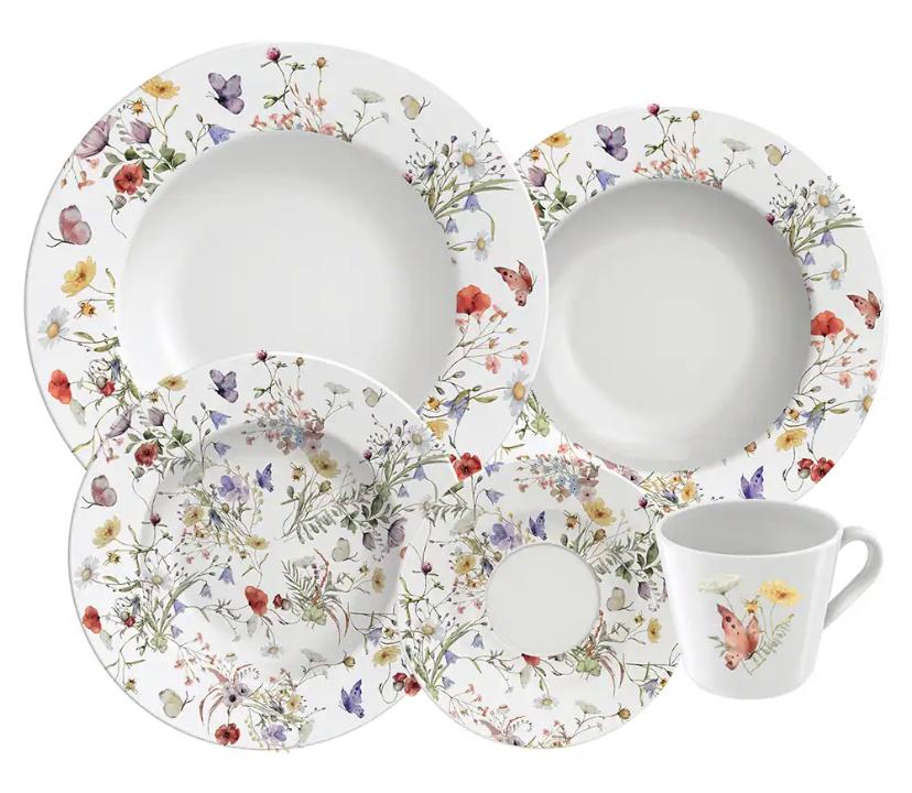 Aparelho de Jantar 20 Peças Ana Mari em Porcelana Decorada - Colorido
